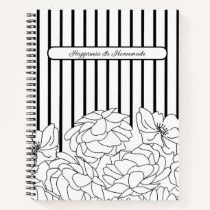Black & White Flowers with Stripes Notebook