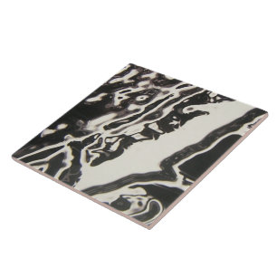 Black & White Fluid Art Vaporwave Ceramic Tile