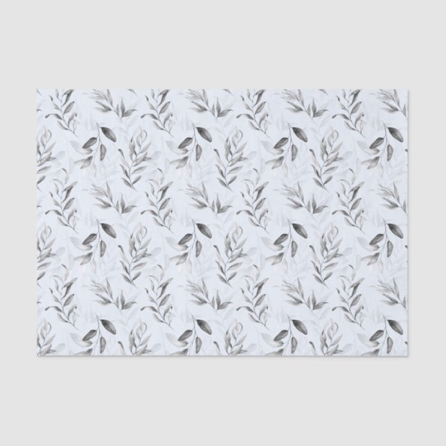 Black White Foliage on Blue Tint Baby Boy Shower Tissue Paper (Front)