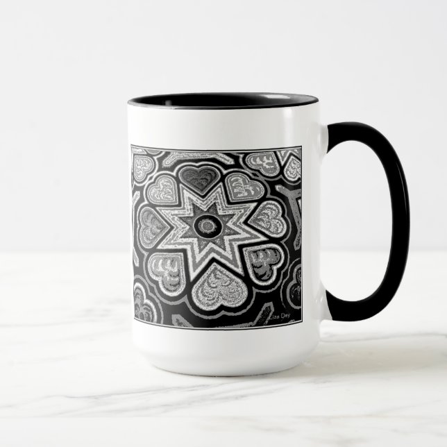 Black & White Folk Art Hearts Mug (Right)