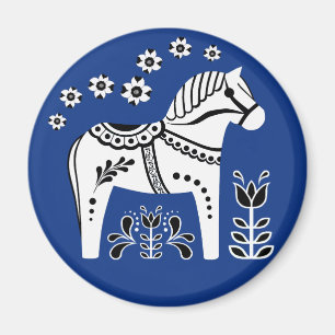 Black/white Folk Dala horse/Folk Andalusian Magnet