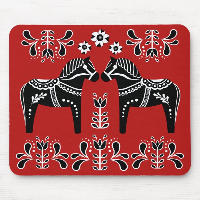 Black/white Folk Dala horse/Folk Friesian Mouse Pad (Front)