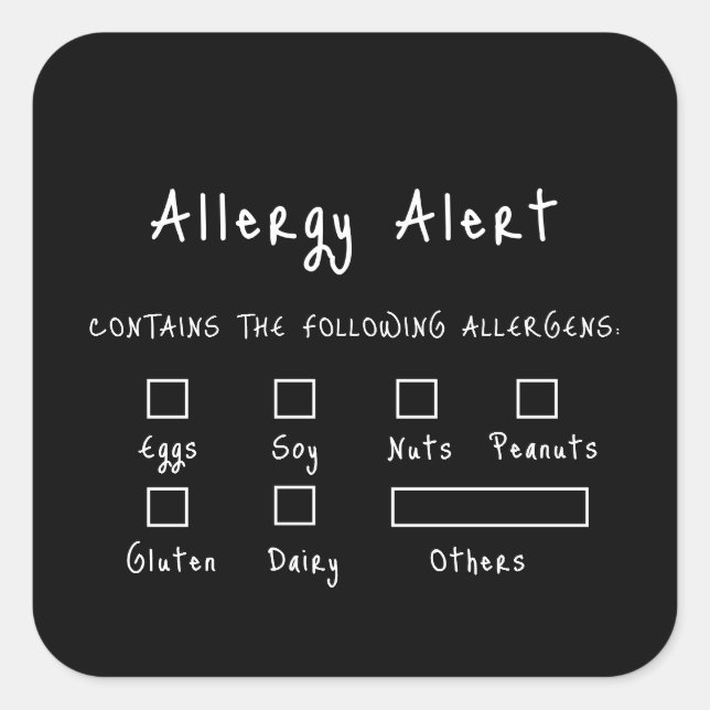 Black & White Food Safety Allergy Alert  Square Sticker (Front)