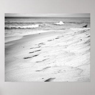 Black & White Footprints in the Beach Sand 16x20 Poster