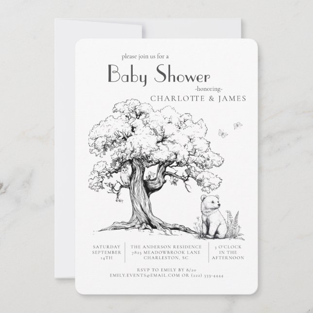 Black & White Forest Bear Baby Shower Invitation (Front)