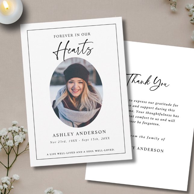  Black White Forever in Our Hearts Funeral Thank You Card (Creator Uploaded)