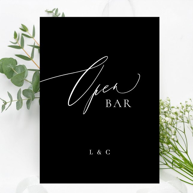 Black White Formal 5 x 7 Wedding OPEN Bar Sign (Creator Uploaded)