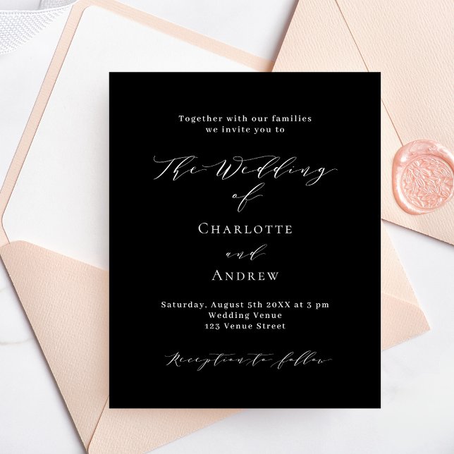Black white formal budget wedding invitation flyer (Creator Uploaded)