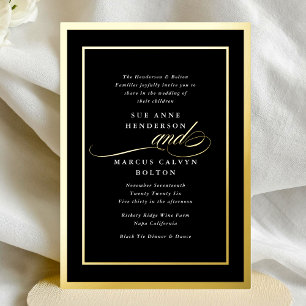 Black White Formal Calligraphy Gold Frame Wedding