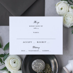 Black White Formal Classic Elegant Wedding RSVP Card