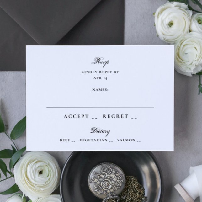 Black White Formal Classic Elegant Wedding RSVP Card (Creator Uploaded)
