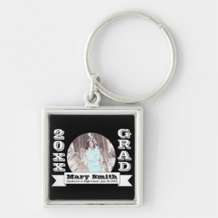 Black & White Formal Graduation Announcement Key Ring