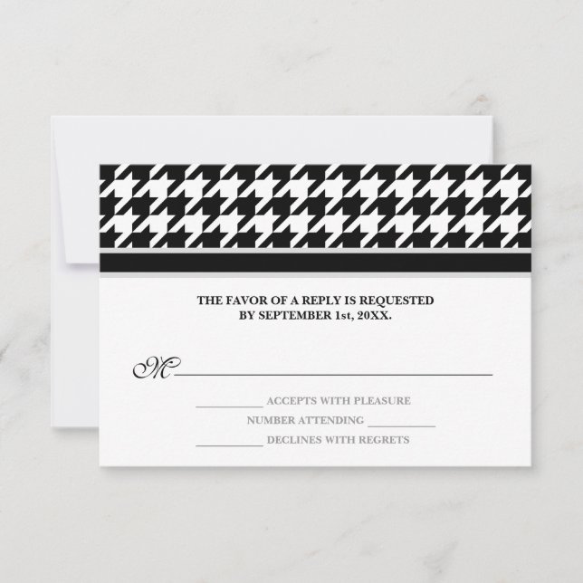 Black White Formal Houndstooth RSVP Reply Cards (Front)