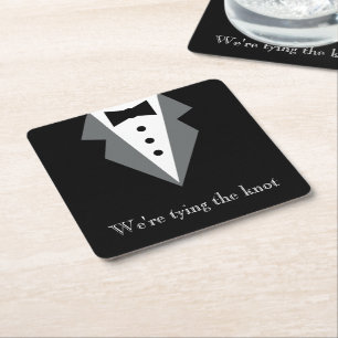 Black White Formal Tuxedo Father's Day Square Paper Coaster