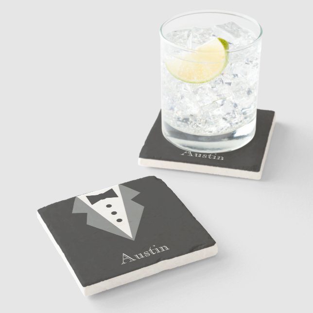 Black White Formal Tuxedo Father's Day Stone Coaster (Side)