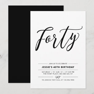 Black & White Forty Minimal 40th Birthday Party Invitation