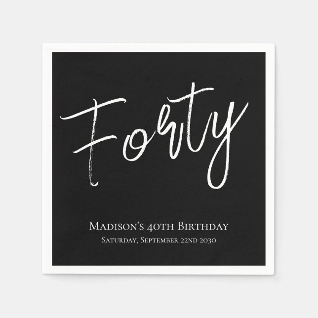 Black & White Forty Minimal 40th Birthday Party  Napkin (Front)