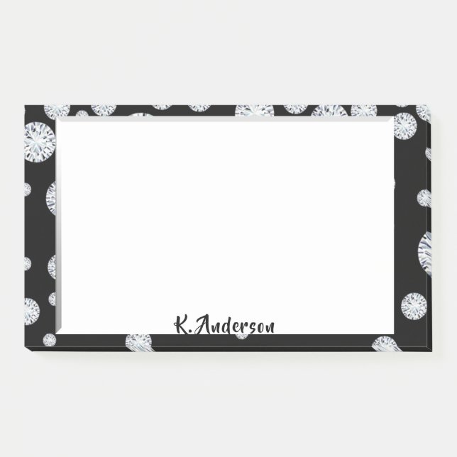 Black white frame glamourous monogram post-it notes (Front)