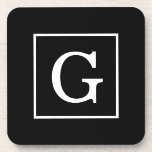 Black White Framed Initial Monogram Coaster