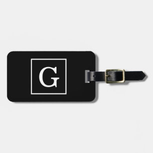 Black White Framed Initial Monogram Luggage Tag