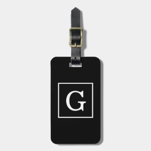 Black White Framed Initial Monogram Luggage Tag