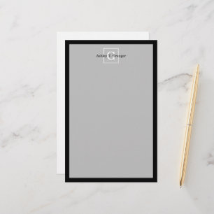 Black White Framed Initial Monogram Stationery