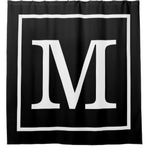 Black White Framed XL Initial Monogram Shower Curtain