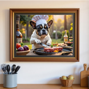 Black White French Bulldog Grill Chef Poster