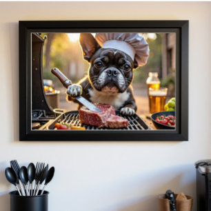 Black White French Bulldog Grillmaster Poster