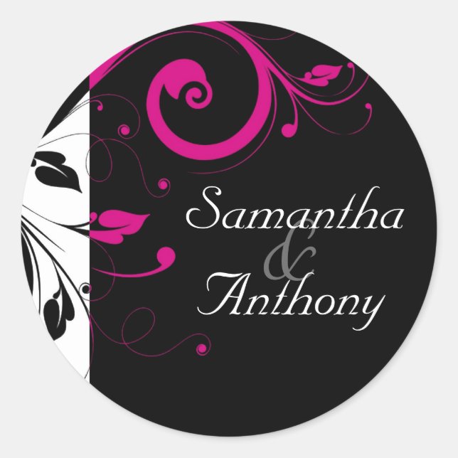 Black, White, Fuchsia Swirl Matching Envelope Seal (Front)