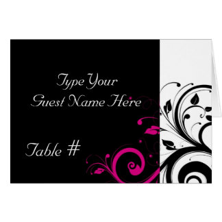Black, White, Fuchsia Swirl Wedding Place Card