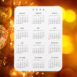 Black White Full Year 2024 Calendar Fridge Kitchen Magnet