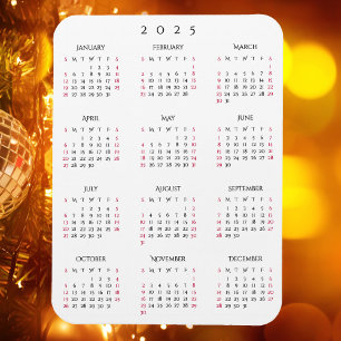 Black White Full Year 2025 Calendar Fridge Kitchen Magnet