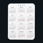 Black White Full Year 2026 Calendar Fridge Kitchen Magnet<br><div class="desc">Custom,  beautiful elegant script,  simple plain black and white,  2026 calendar,  high-quality,  water and stain resistant,  flexible magnet,  for any magnetic surface at home or office. Makes a great custom gift for friends and family,  for holidays,  christmas,  new years.</div>