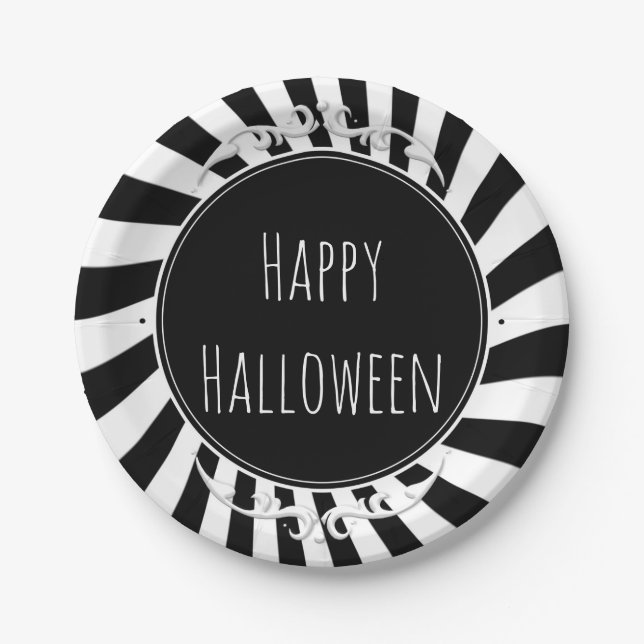 Black & White Fun Whimsical Stripes Party Paper Plate (Front)