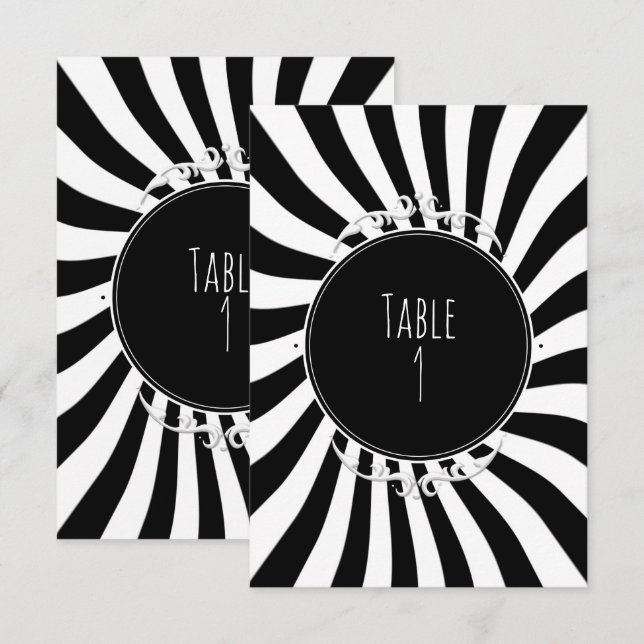 Black & White Fun Whimsical Stripes Table Number (Front/Back)