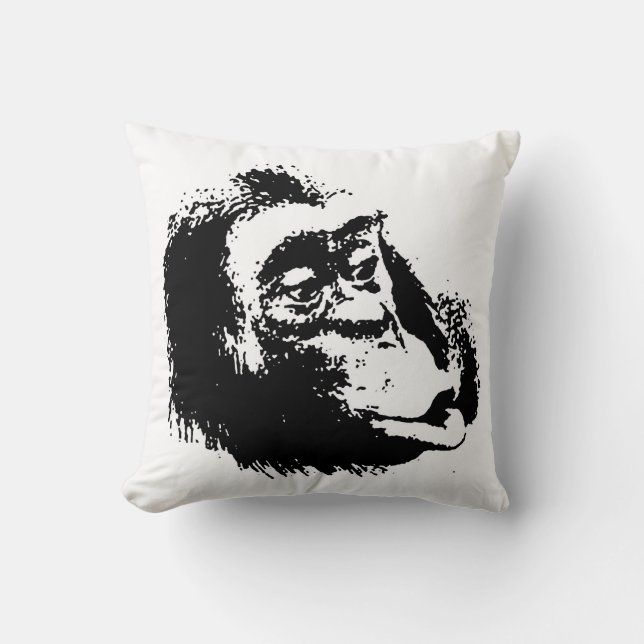 Black White Funny Pop Art Chimpanzee Cushion (Front)