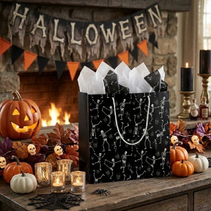 Black White Funny Skeleton Halloween Large Gift Bag