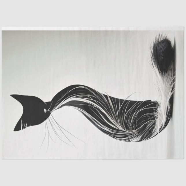 Black White Fury Silhouette Cat Decoupage Tissue Paper (Front)