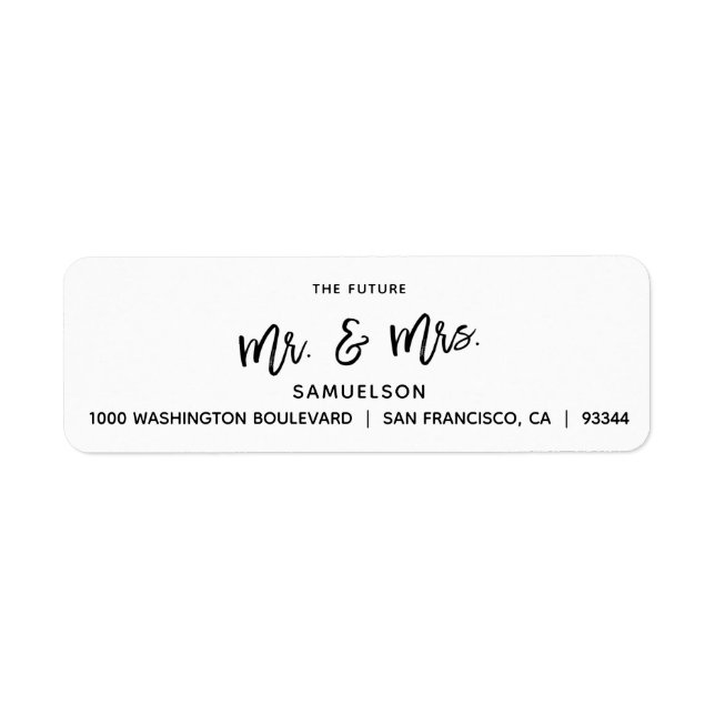 Black White Future Mr & Mrs Wedding Return Address Label (Front)