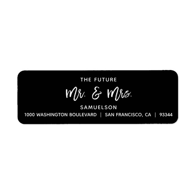 Black White Future Mr & Mrs Wedding Return Address Label (Front)