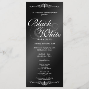 Black & white gala ball dance corporate tea length invitation