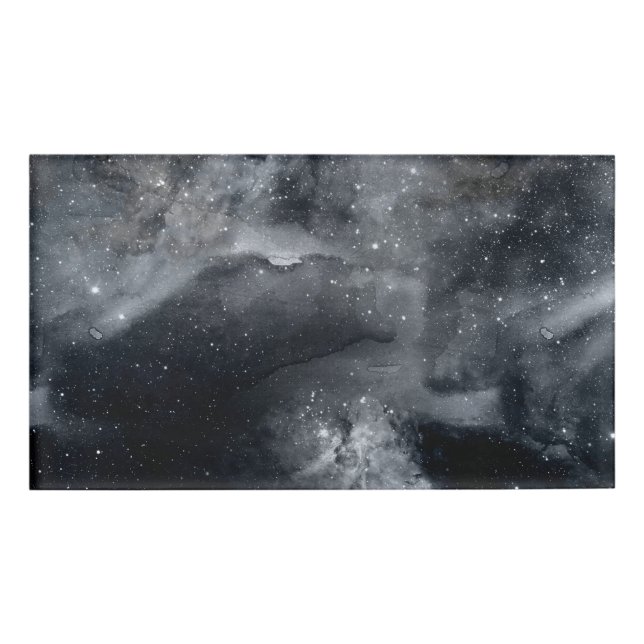 Black White Galaxy Nebula Painting Name Tag (Front)