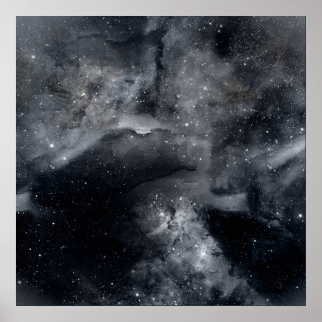Black White Galaxy Nebula Painting Poster (Front)
