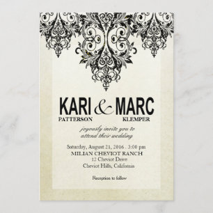 Black & White Gatsby Glitter Flourish Wedding Invitation