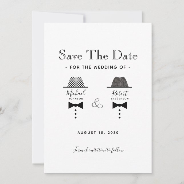 Black White Gay  Save The Date (Front)