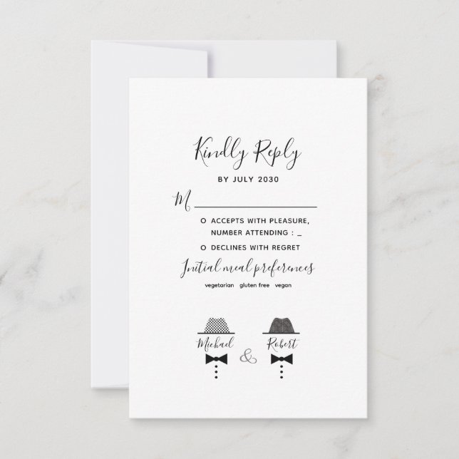 Black White Gay Wedding RSVP Card (Front)