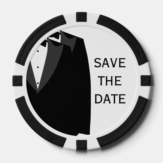 Black White Gay Wedding Save The Date Poker Chips (Front)
