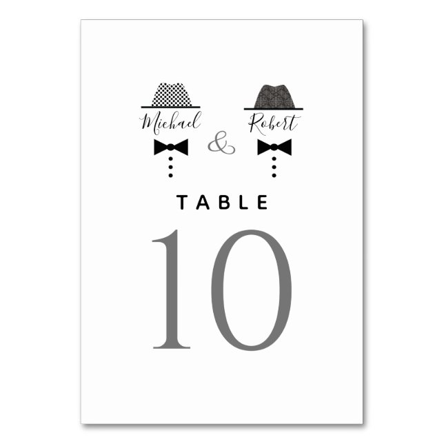 Black White Gay Wedding Table Number (Front)