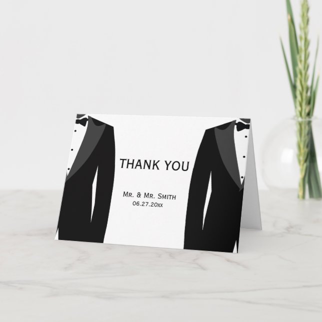 Black White Gay Wedding Thank You Greeting Cards (Front)